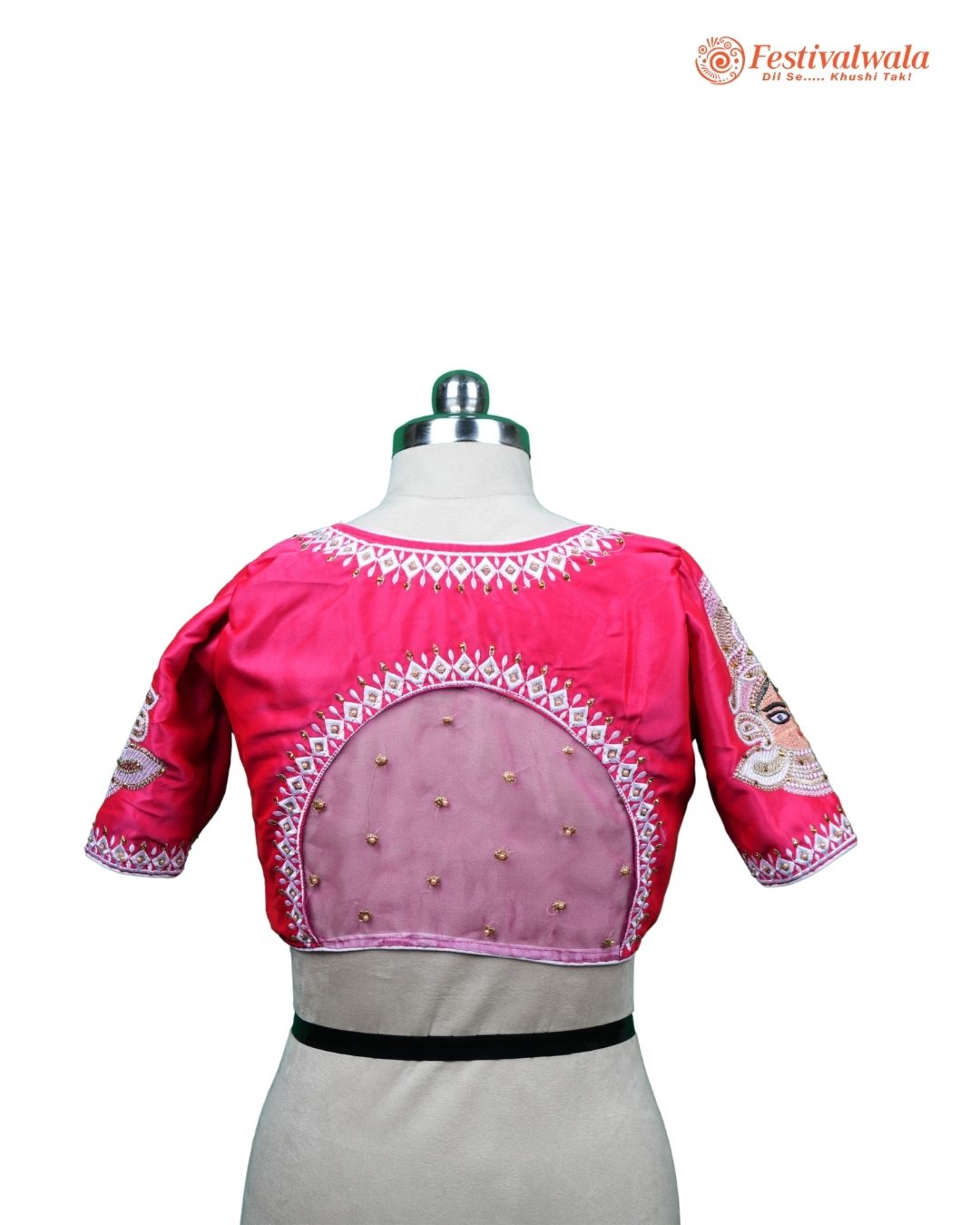 Handmade Ethnic Shakti Sleeve Embroidered Pink Color Blouse Design For Sarees by Festivalwala
