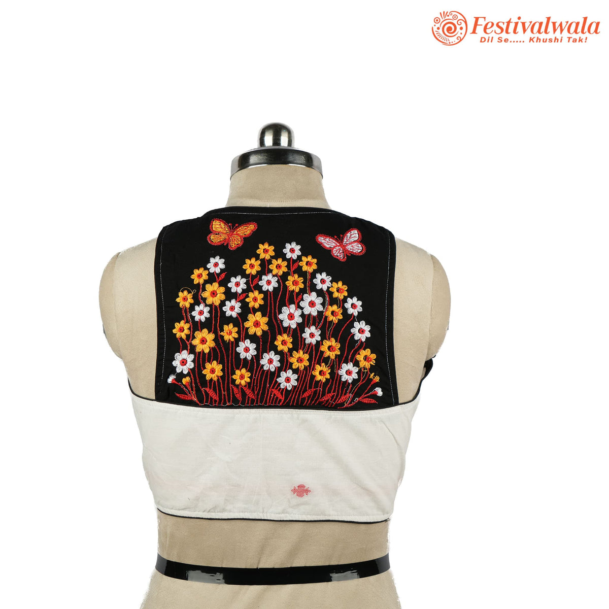 Handmade Ethnic Jamdani Kantha White Color Blouse Design For Sarees by Festivalwala