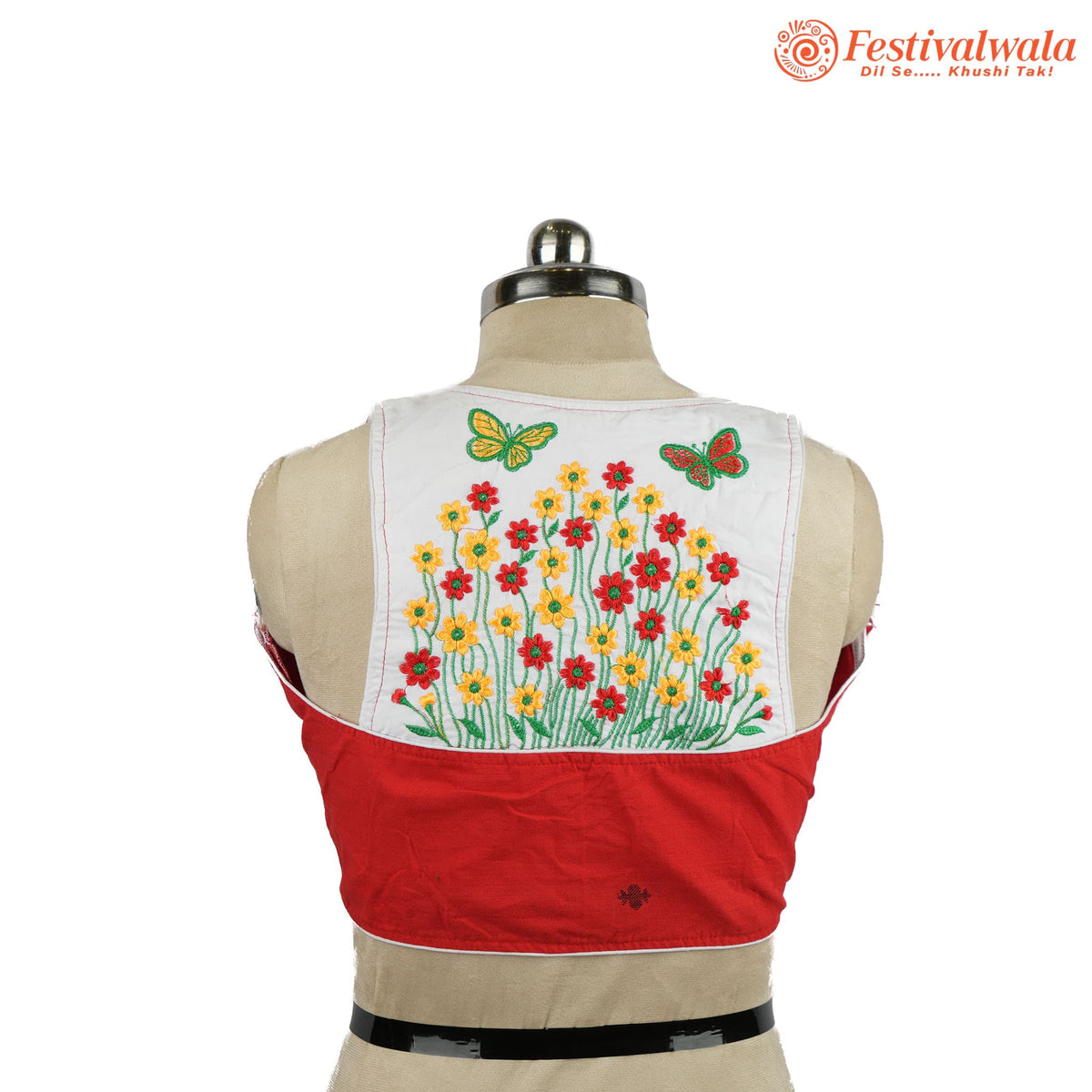 Handmade Ethnic Jamdani Kantha Red Color Blouse Design For Sarees by Festivalwala