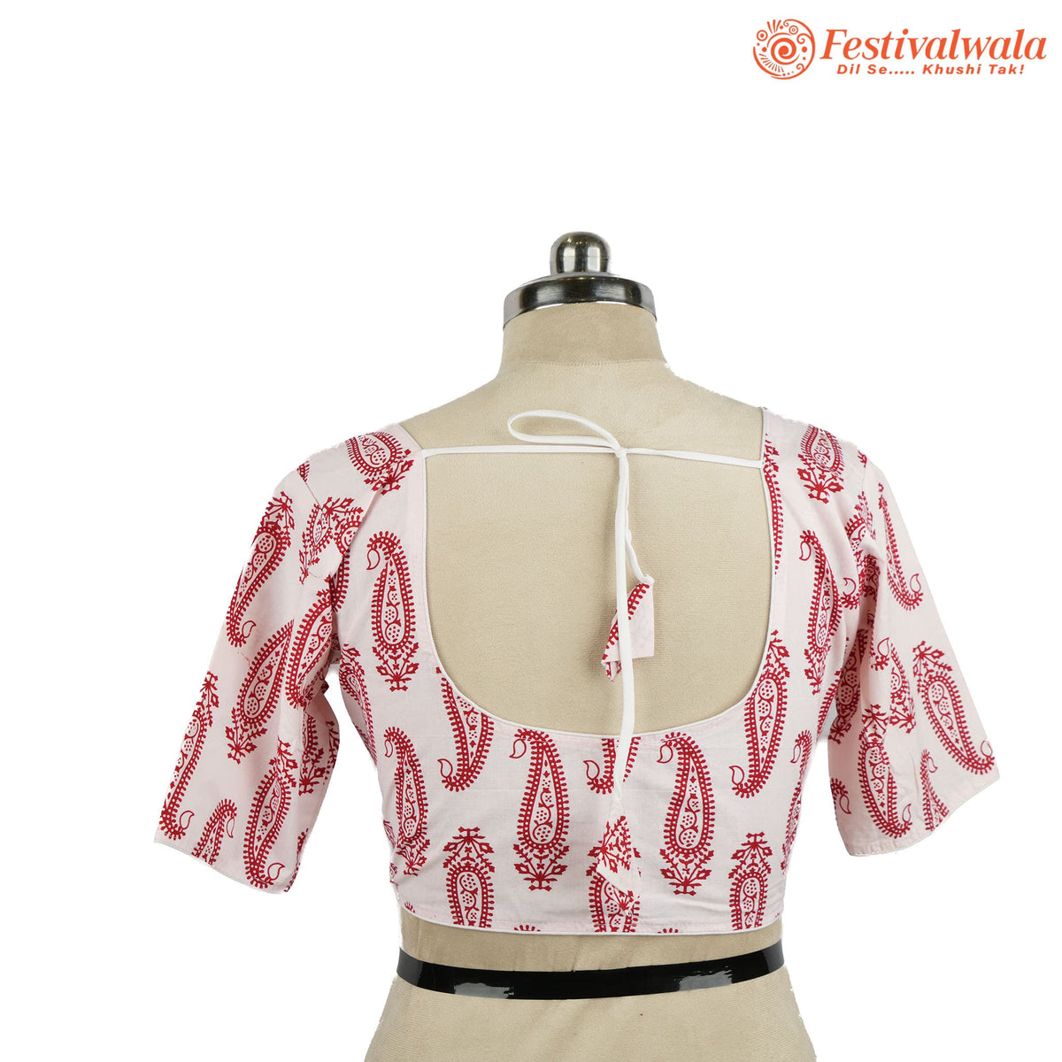 Handmade Ethnic Ajrakh Print White and Red Color Blouse Design For Sarees by Festivalwala