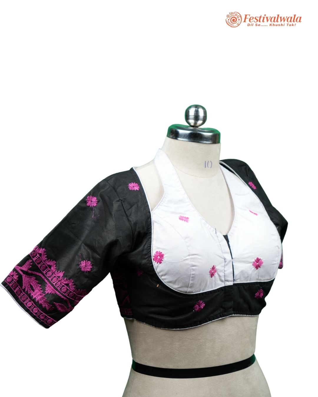 Handmade Ethnic Masaba Cut Jamdani Black, White and Purple Color Blouse Design For Sarees by Festivalwala