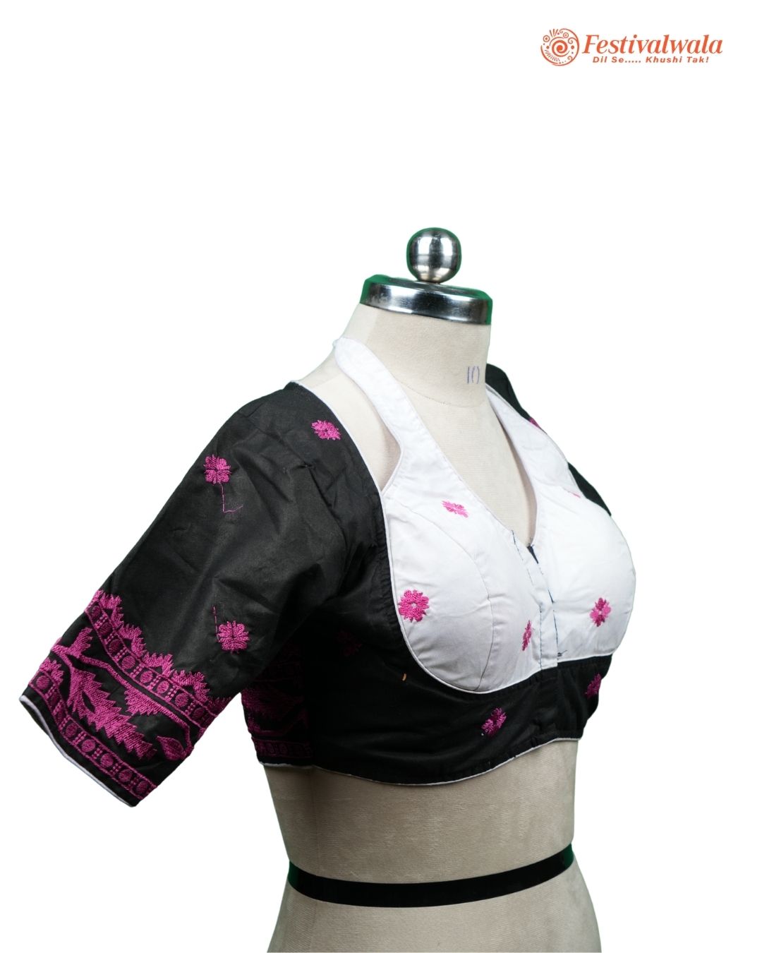 Handmade Ethnic Masaba Cut Jamdani Black, White and Purple Color Blouse Design For Sarees by Festivalwala
