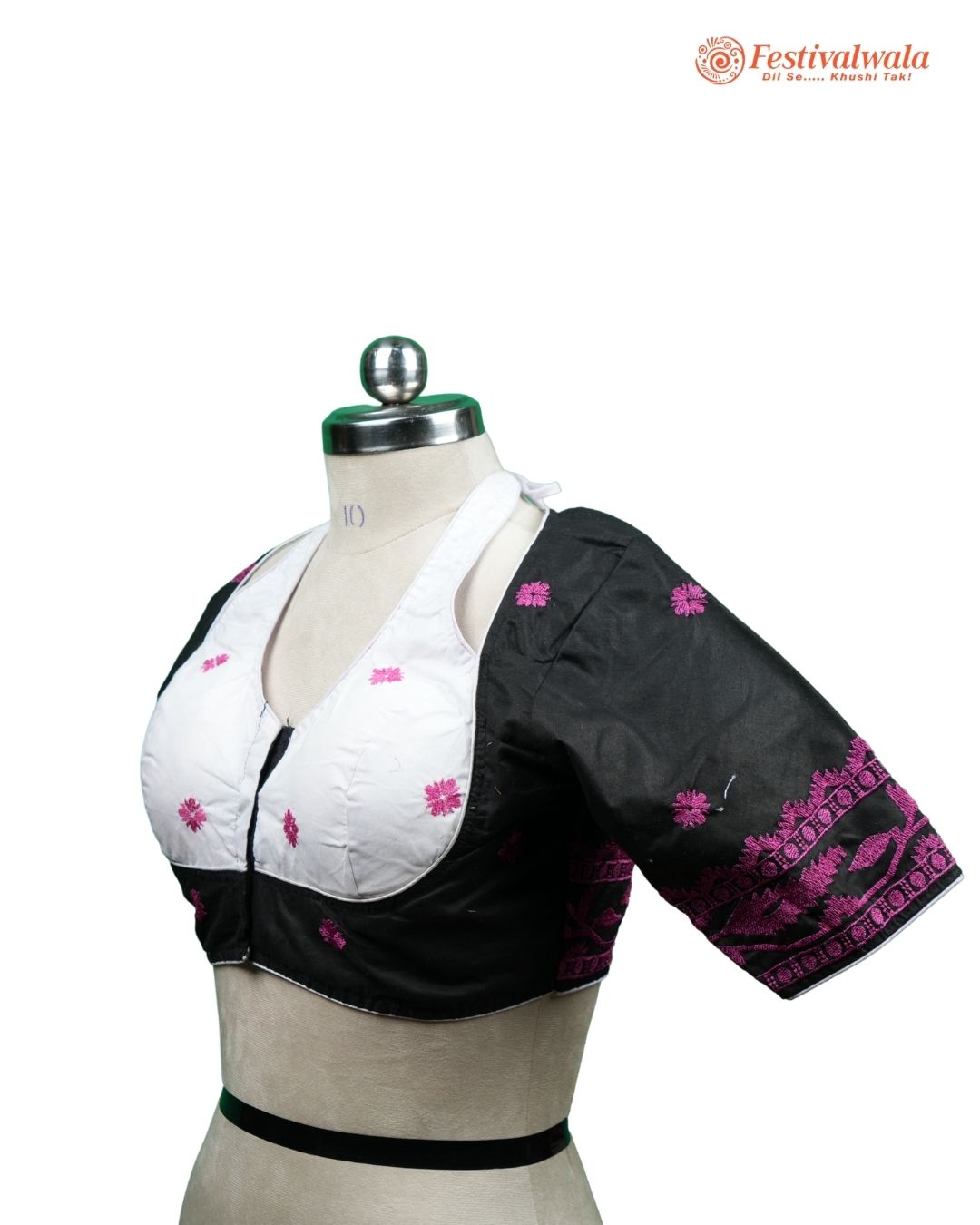 Handmade Ethnic Masaba Cut Jamdani Black, White and Purple Color Blouse Design For Sarees by Festivalwala