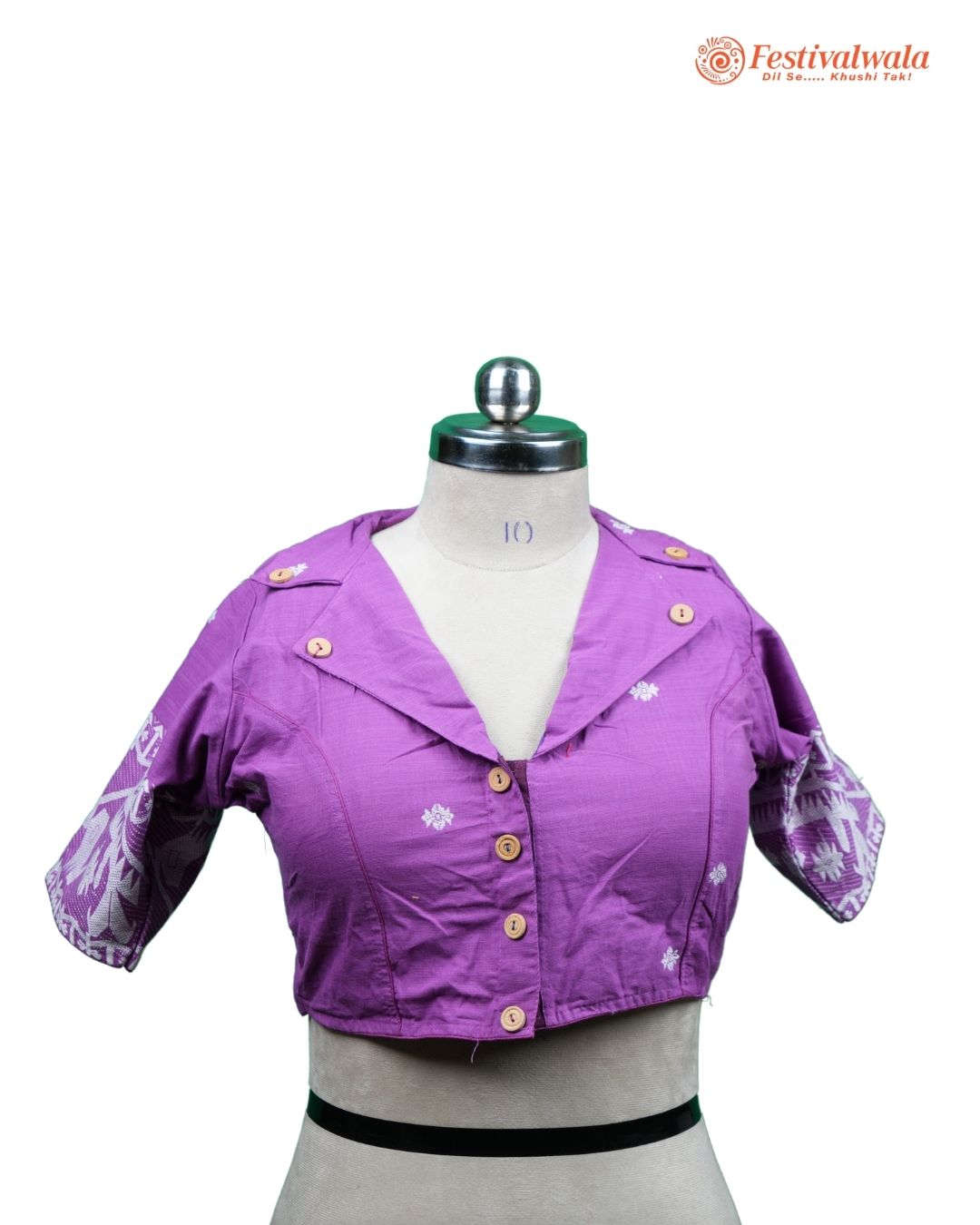 Handmade Ethnic Collared Neck Jamdani Purple Color Blouse Design For Sarees by Festivalwala
