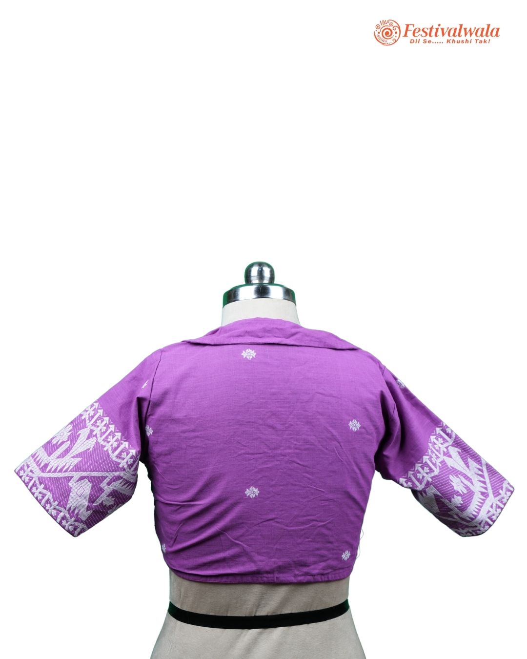 Handmade Ethnic Collared Neck Jamdani Purple Color Blouse Design For Sarees by Festivalwala