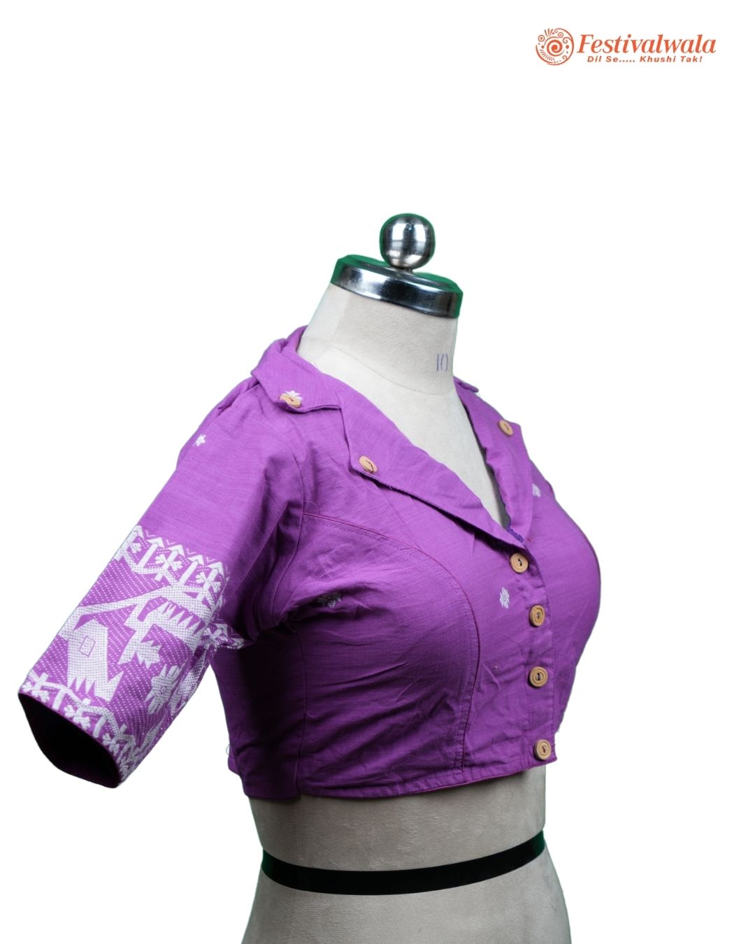 Handmade Ethnic Collared Neck Jamdani Purple Color Blouse Design For Sarees by Festivalwala