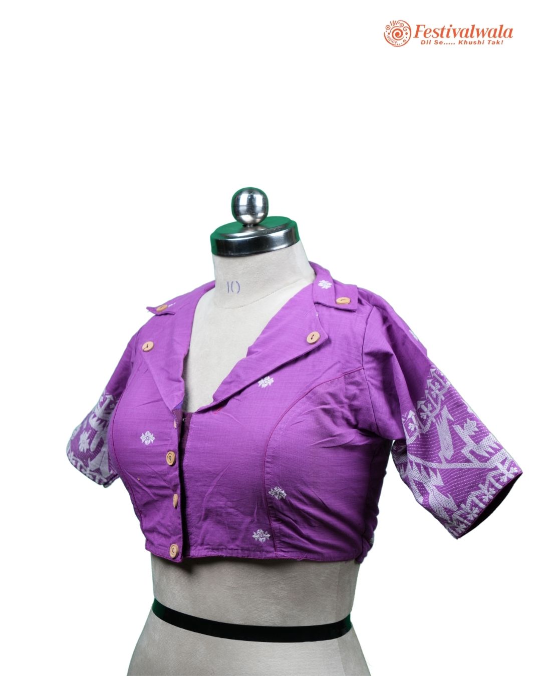 Handmade Ethnic Collared Neck Jamdani Purple Color Blouse Design For Sarees by Festivalwala