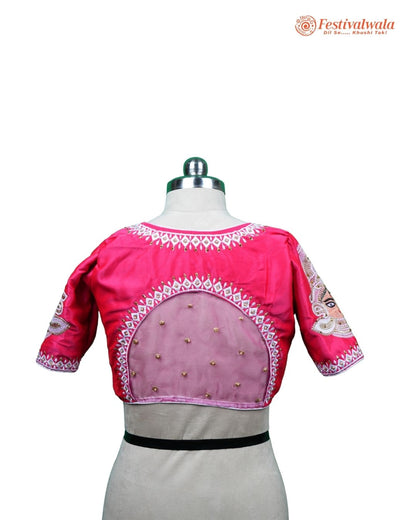 Handmade Ethnic Shakti Sleeve Embroidered Pink Color Blouse Design For Sarees by Festivalwala