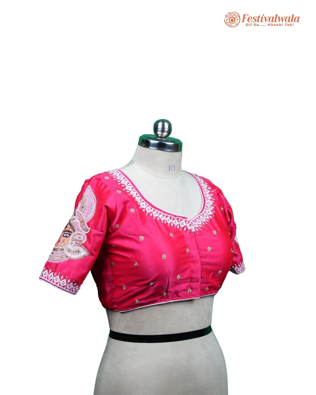Handmade Ethnic Shakti Sleeve Embroidered Pink Color Blouse Design For Sarees by Festivalwala