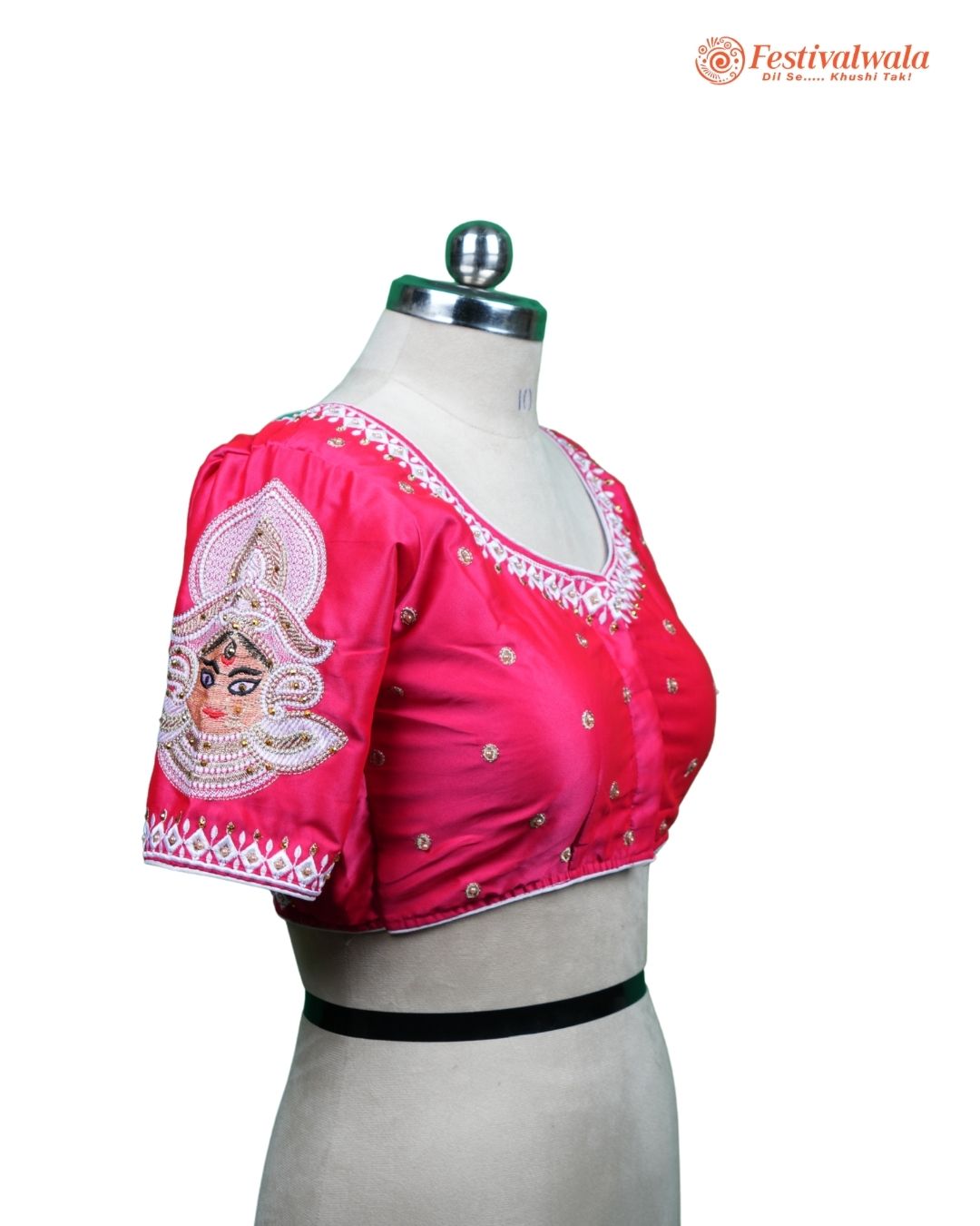 Handmade Ethnic Shakti Sleeve Embroidered Pink Color Blouse Design For Sarees by Festivalwala