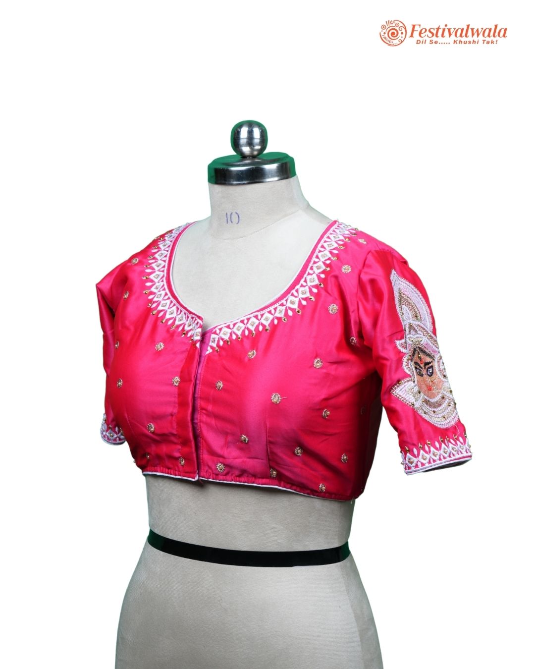 Handmade Ethnic Shakti Sleeve Embroidered Pink Color Blouse Design For Sarees by Festivalwala