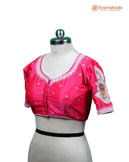 Handmade Ethnic Shakti Sleeve Embroidered Pink Color Blouse Design For Sarees by Festivalwala