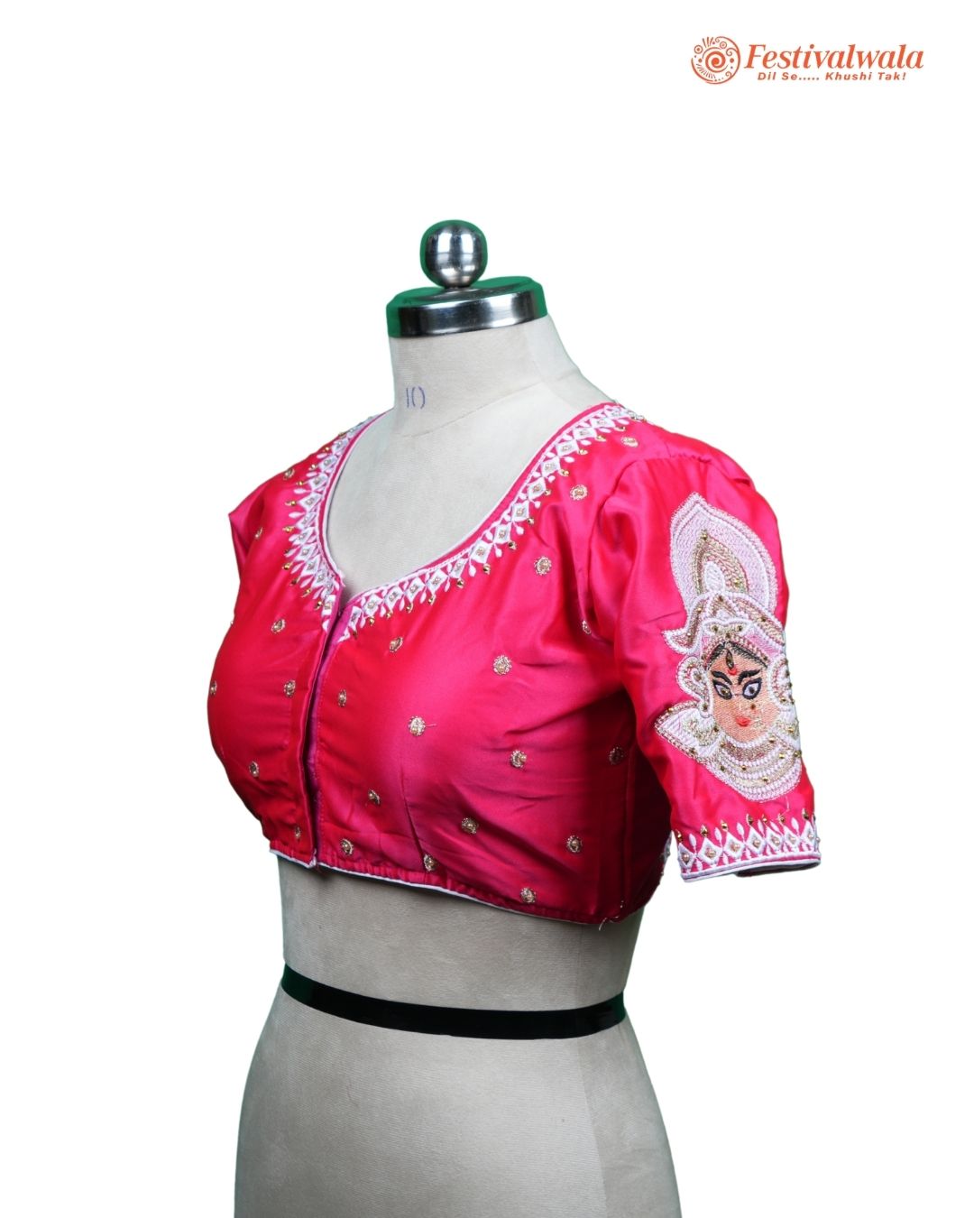 Handmade Ethnic Shakti Sleeve Embroidered Pink Color Blouse Design For Sarees by Festivalwala