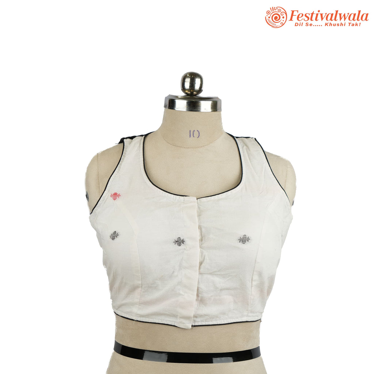 Handmade Ethnic Jamdani Kantha White Color Blouse Design For Sarees by Festivalwala
