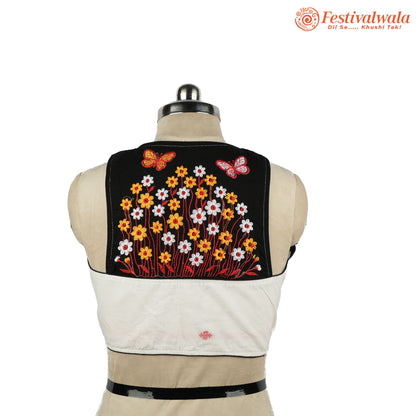 Handmade Ethnic Jamdani Kantha White Color Blouse Design For Sarees by Festivalwala
