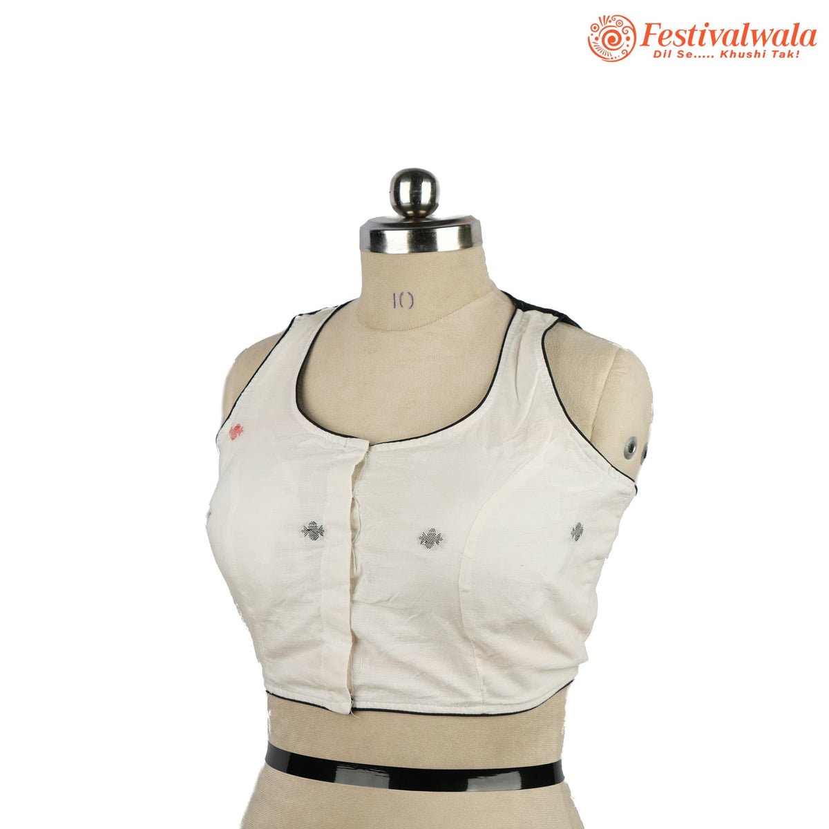 Handmade Ethnic Jamdani Kantha White Color Blouse Design For Sarees by Festivalwala