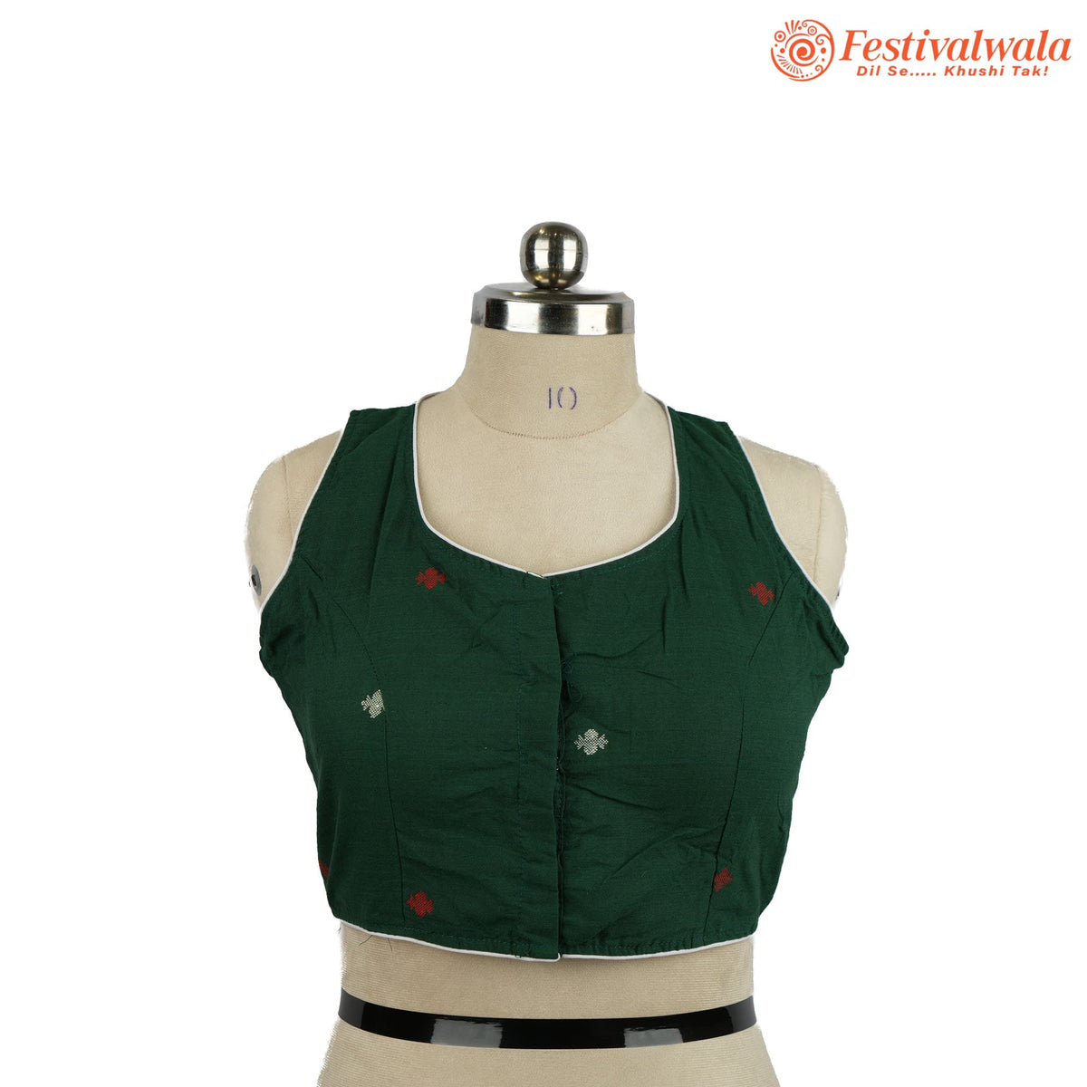 Handmade Ethnic Jamdani Kantha Dark Green Color Blouse Design For Sarees by Festivalwala