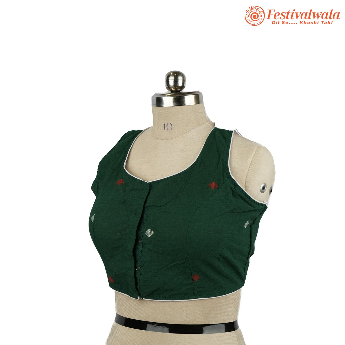 Handmade Ethnic Jamdani Kantha Dark Green Color Blouse Design For Sarees by Festivalwala