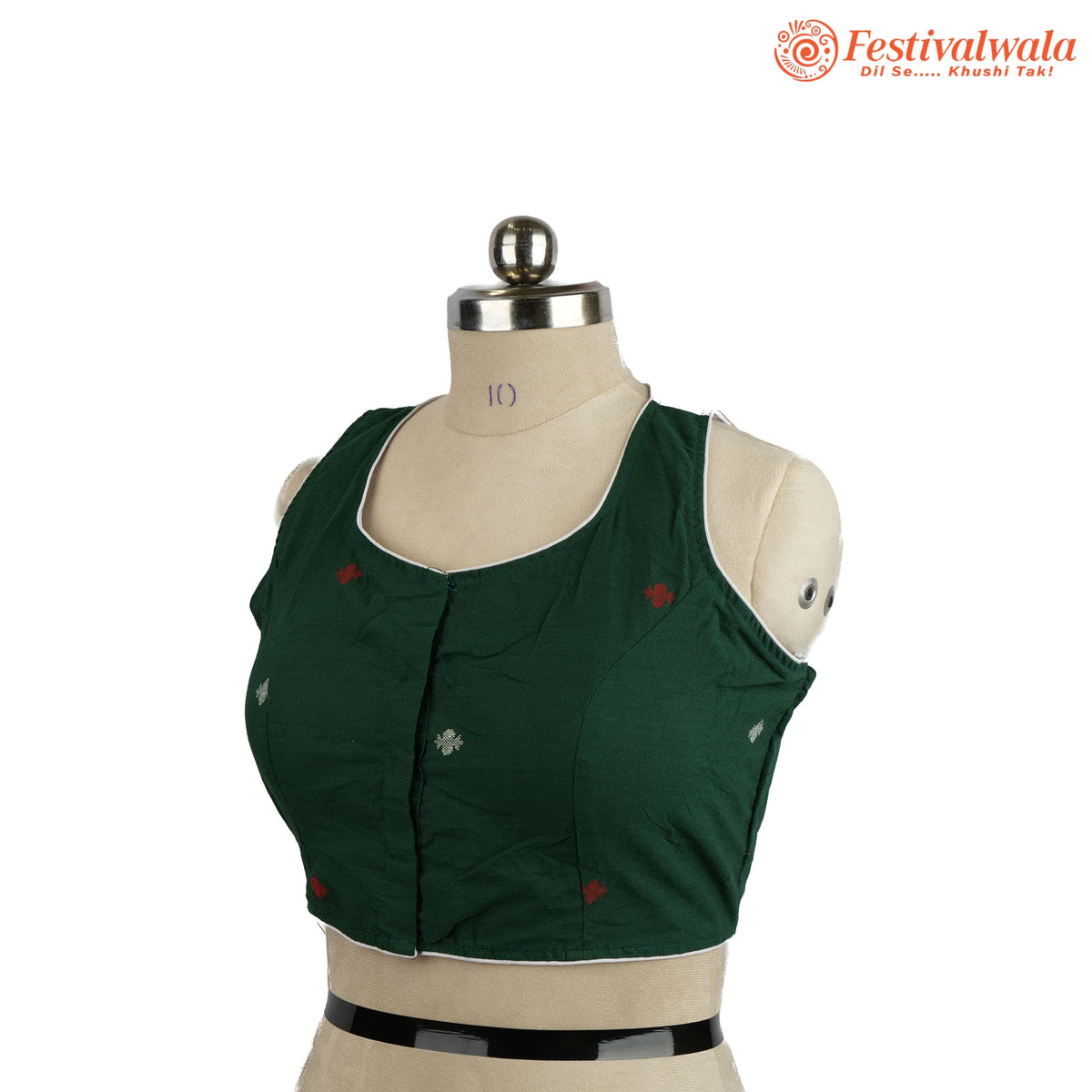 Handmade Ethnic Jamdani Kantha Dark Green Color Blouse Design For Sarees by Festivalwala