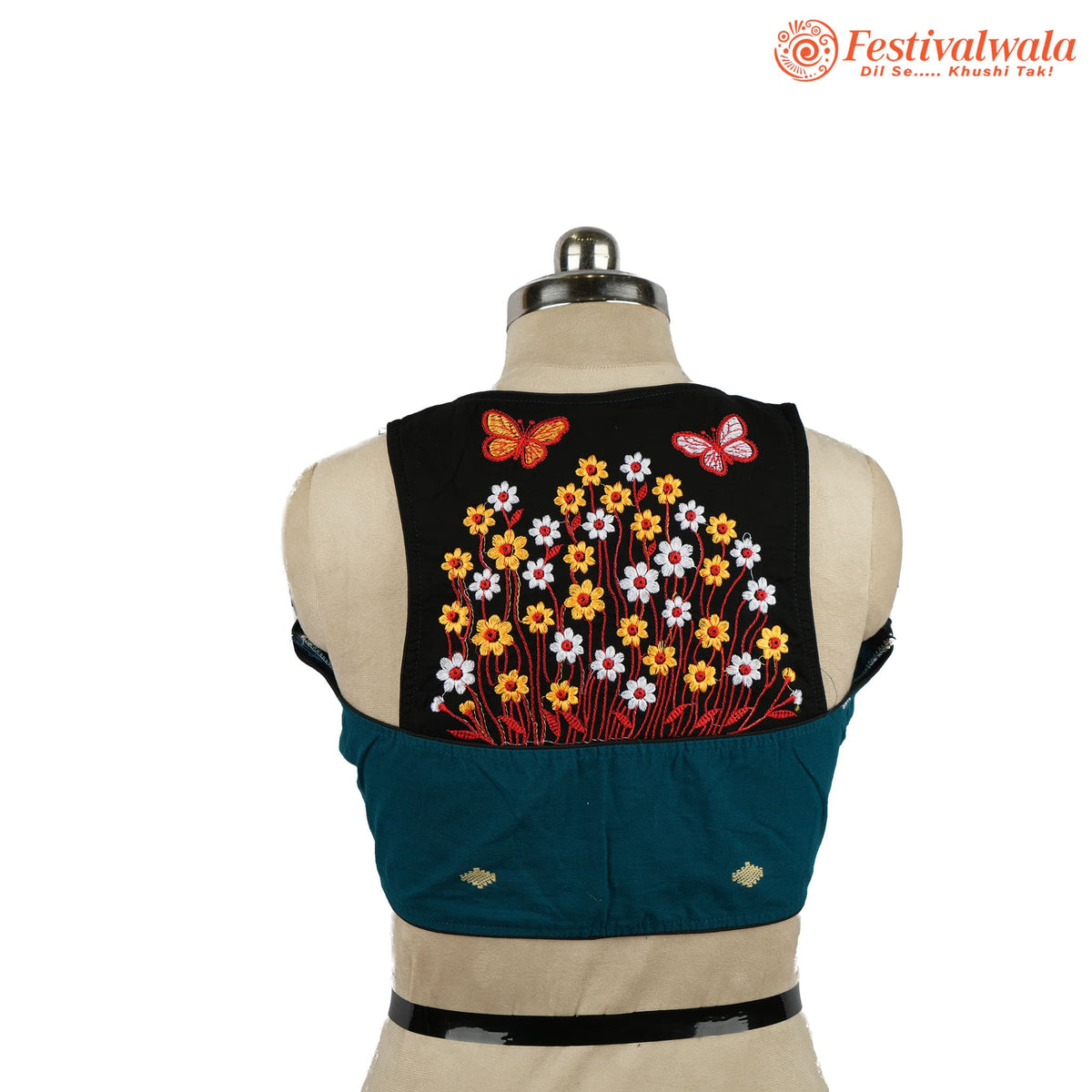 Handmade Ethnic Jamdani Kantha Dark Blue Color Blouse Design For Sarees by Festivalwala