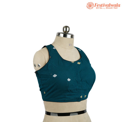 Handmade Ethnic Jamdani Kantha Dark Blue Color Blouse Design For Sarees by Festivalwala