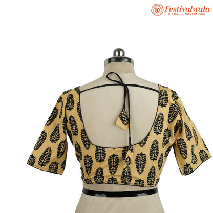 Handmade Ethnic Ajrakh Print Cream and Black Color Blouse Design For Sarees by Festivalwala