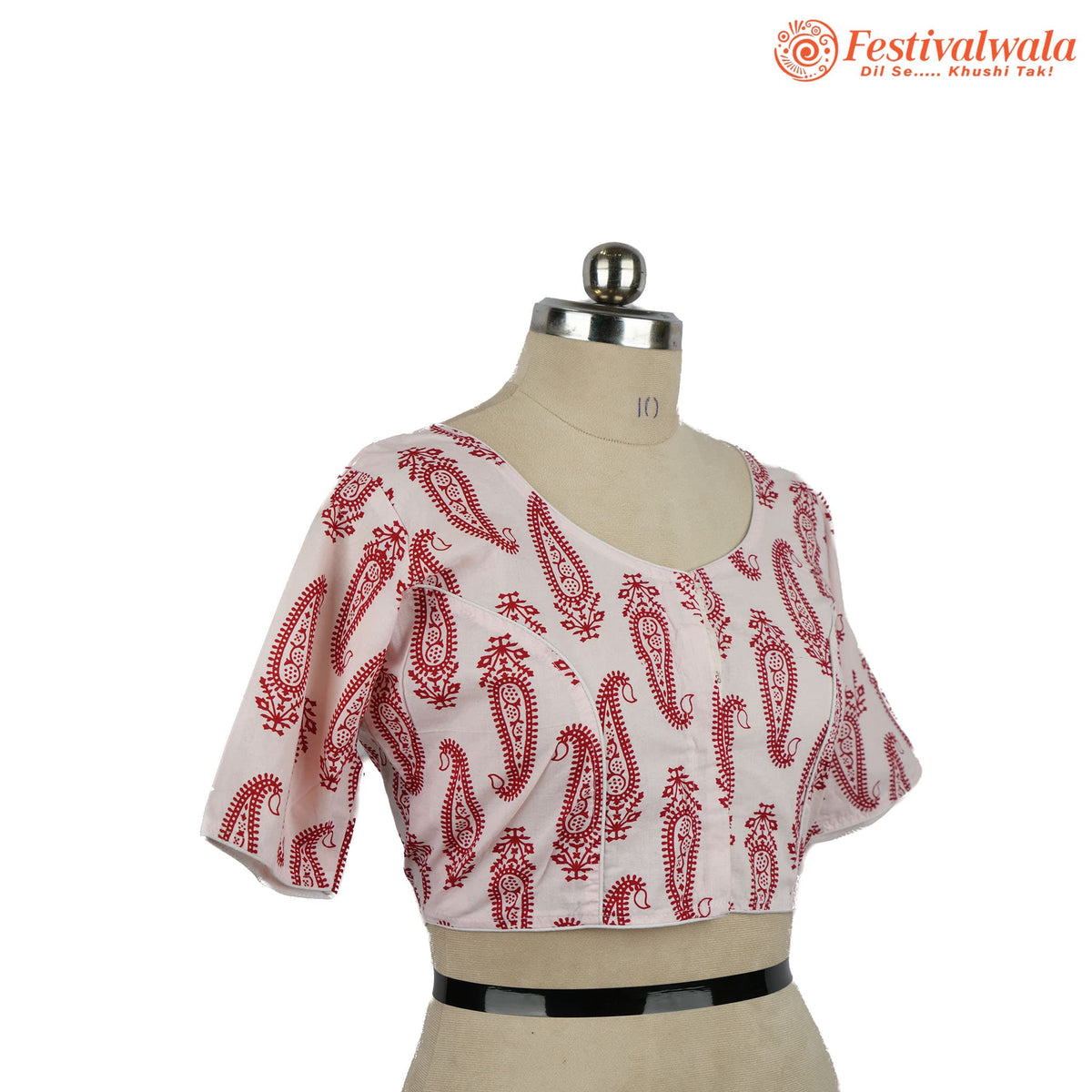 Handmade Ethnic Ajrakh Print White and Red Color Blouse Design For Sarees by Festivalwala