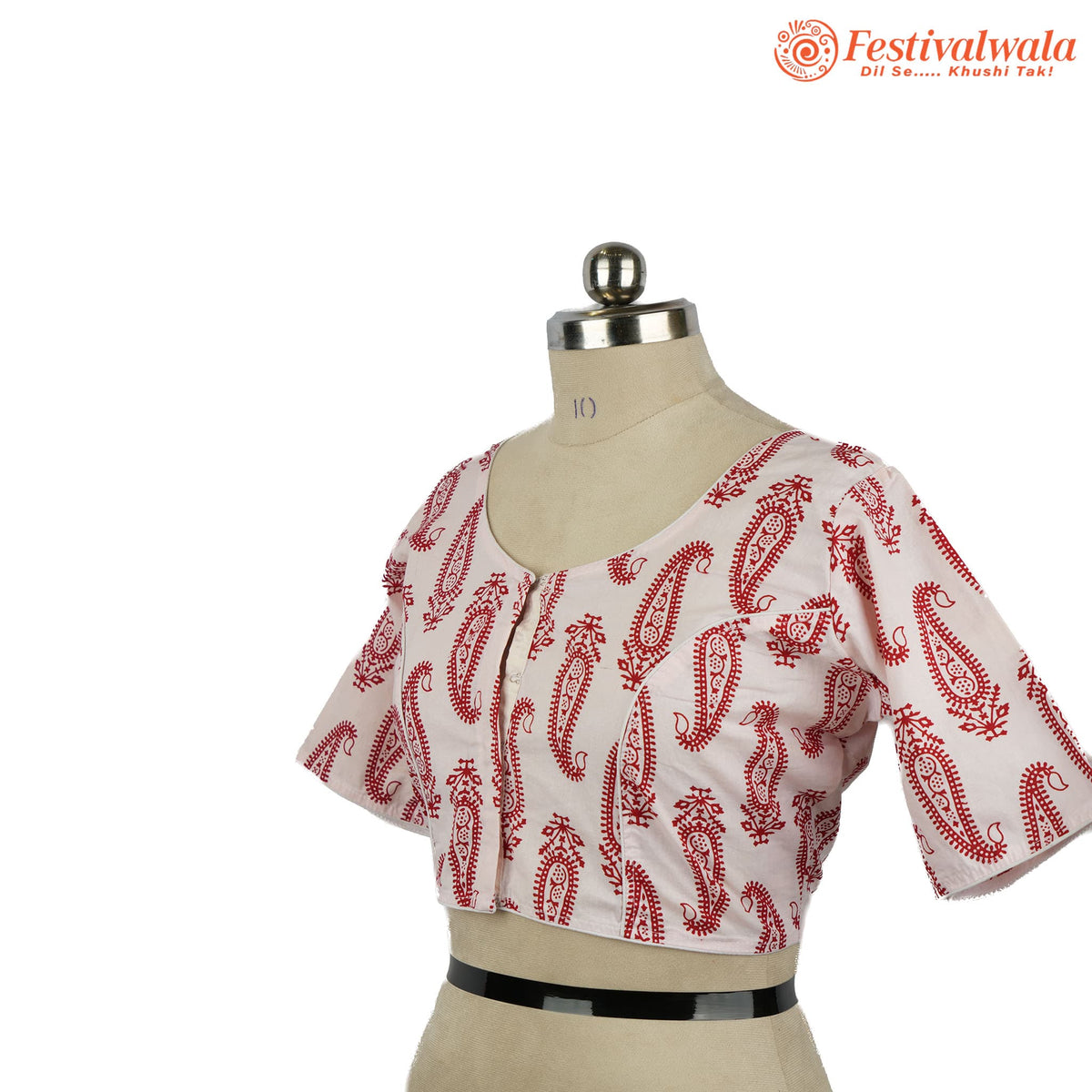 Handmade Ethnic Ajrakh Print White and Red Color Blouse Design For Sarees by Festivalwala