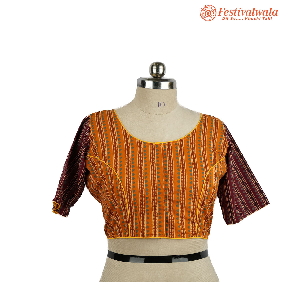 Handmade Ethnic Ajrakh Print Orange and Maroon Color Blouse Design For Sarees by Festivalwala