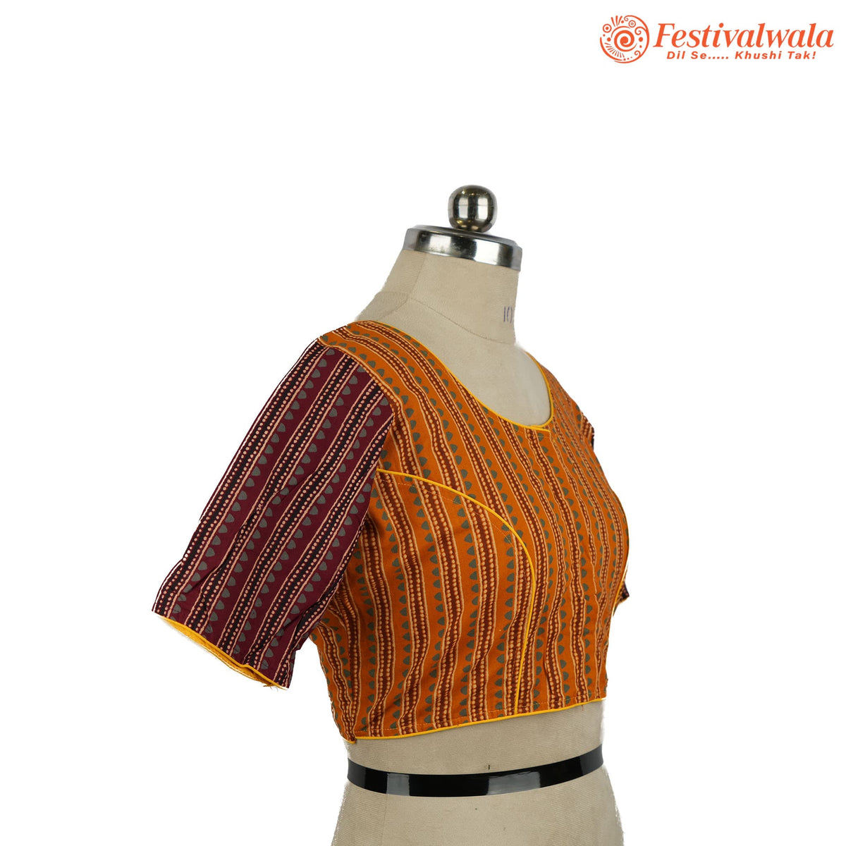 Handmade Ethnic Ajrakh Print Orange and Maroon Color Blouse Design For Sarees by Festivalwala