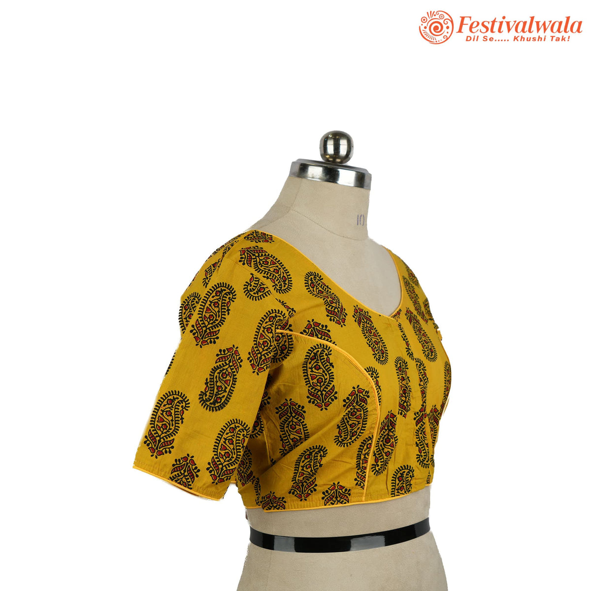 Handmade Ethnic Ajrakh Print Yellow, Black and Red Color Blouse Design For Sarees by Festivalwala