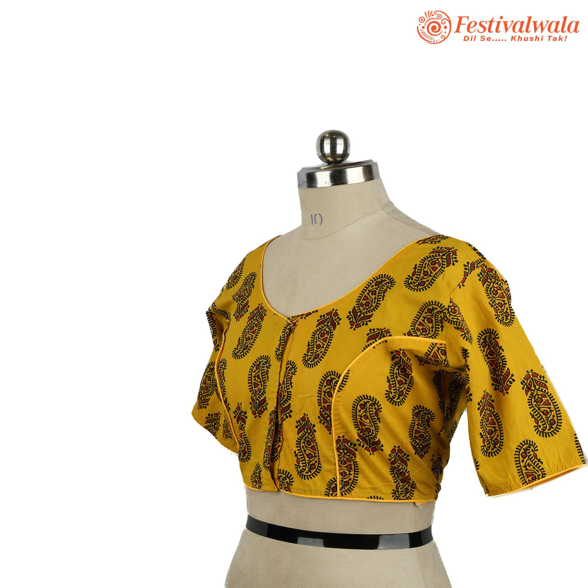 Handmade Ethnic Ajrakh Print Yellow, Black and Red Color Blouse Design For Sarees by Festivalwala