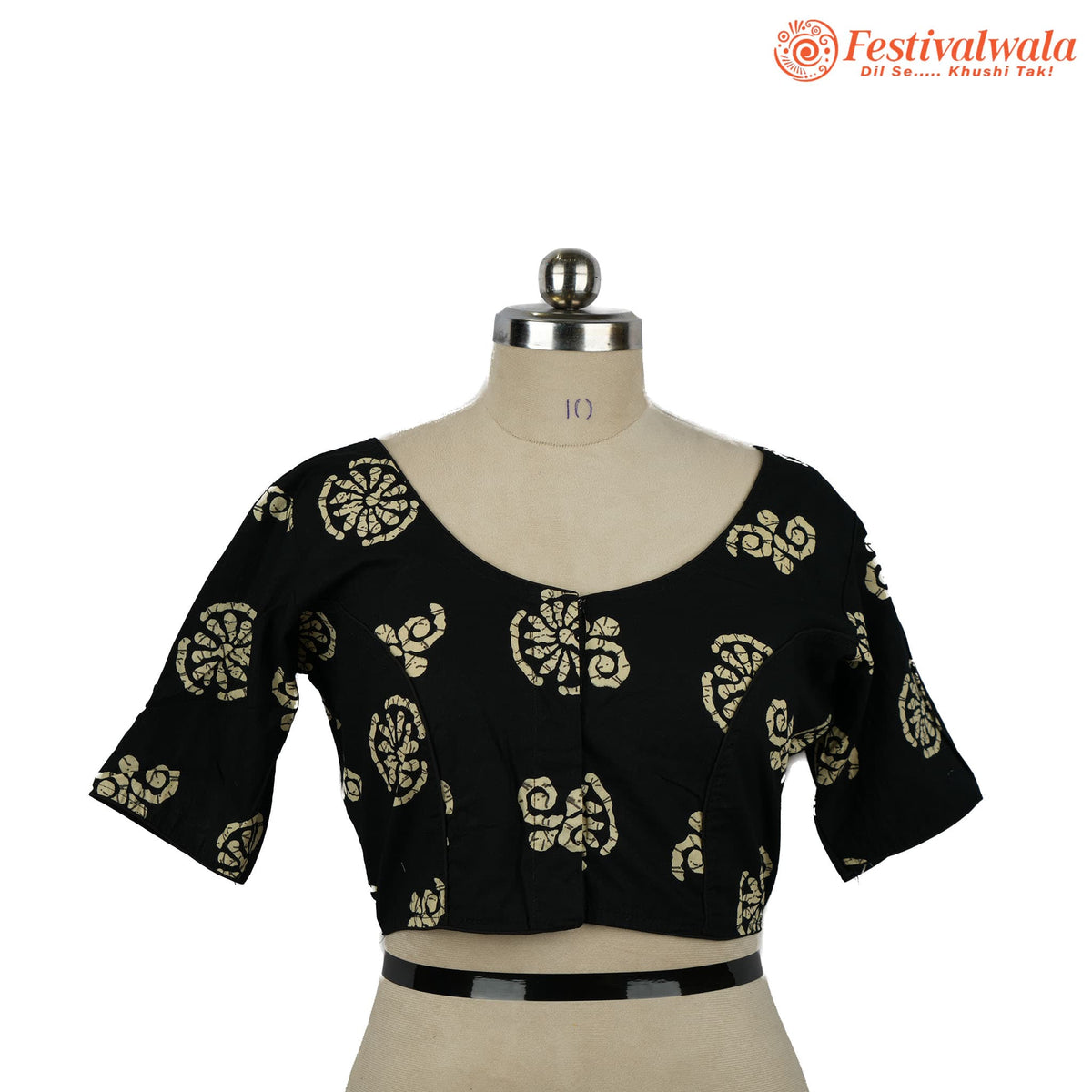 Handmade Ethnic Ajrakh Print Black and Cream Color Blouse Design For Sarees by Festivalwala