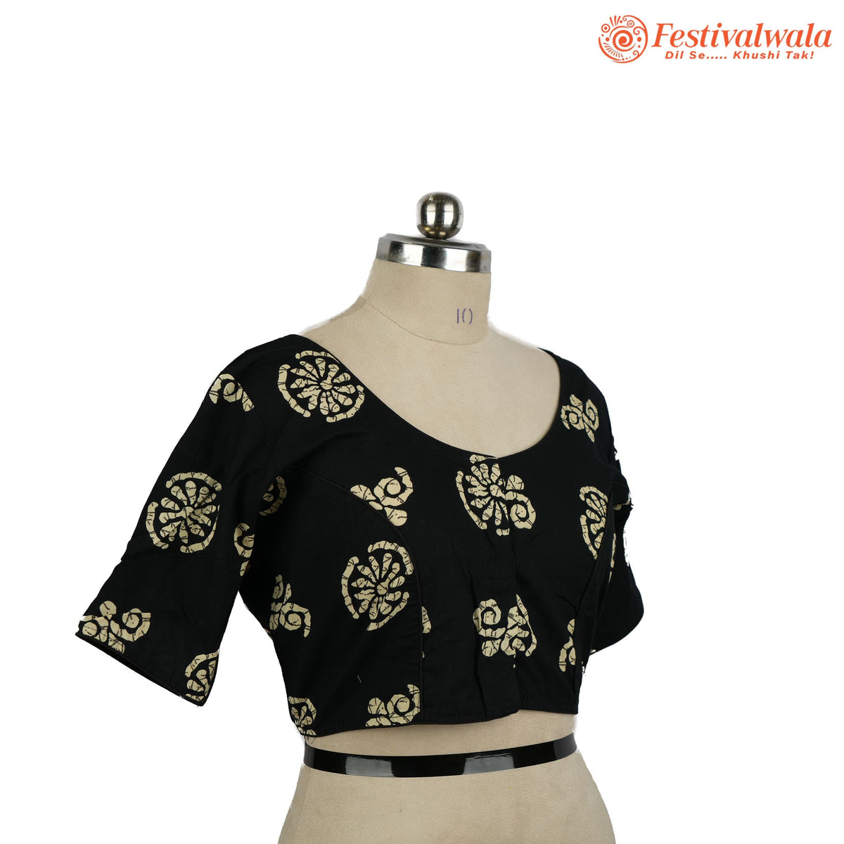 Handmade Ethnic Ajrakh Print Black and Cream Color Blouse Design For Sarees by Festivalwala
