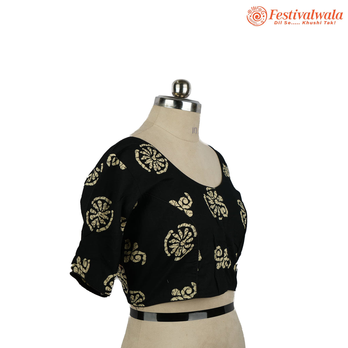 Handmade Ethnic Ajrakh Print Black and Cream Color Blouse Design For Sarees by Festivalwala