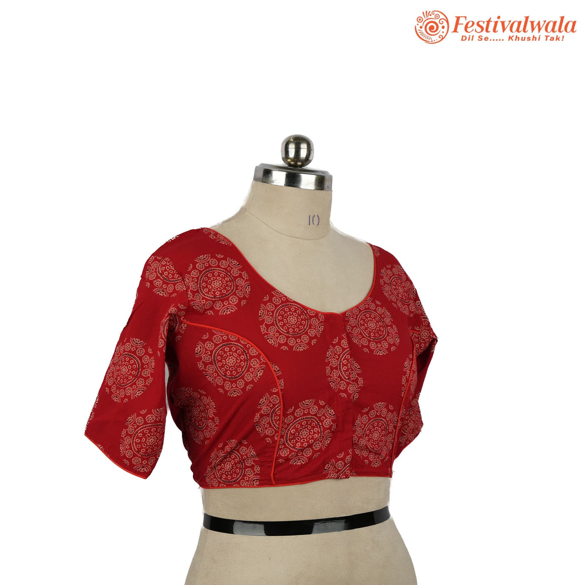 Handmade Ethnic Ajrakh Print Red and White Color Blouse Design For Sarees by Festivalwala