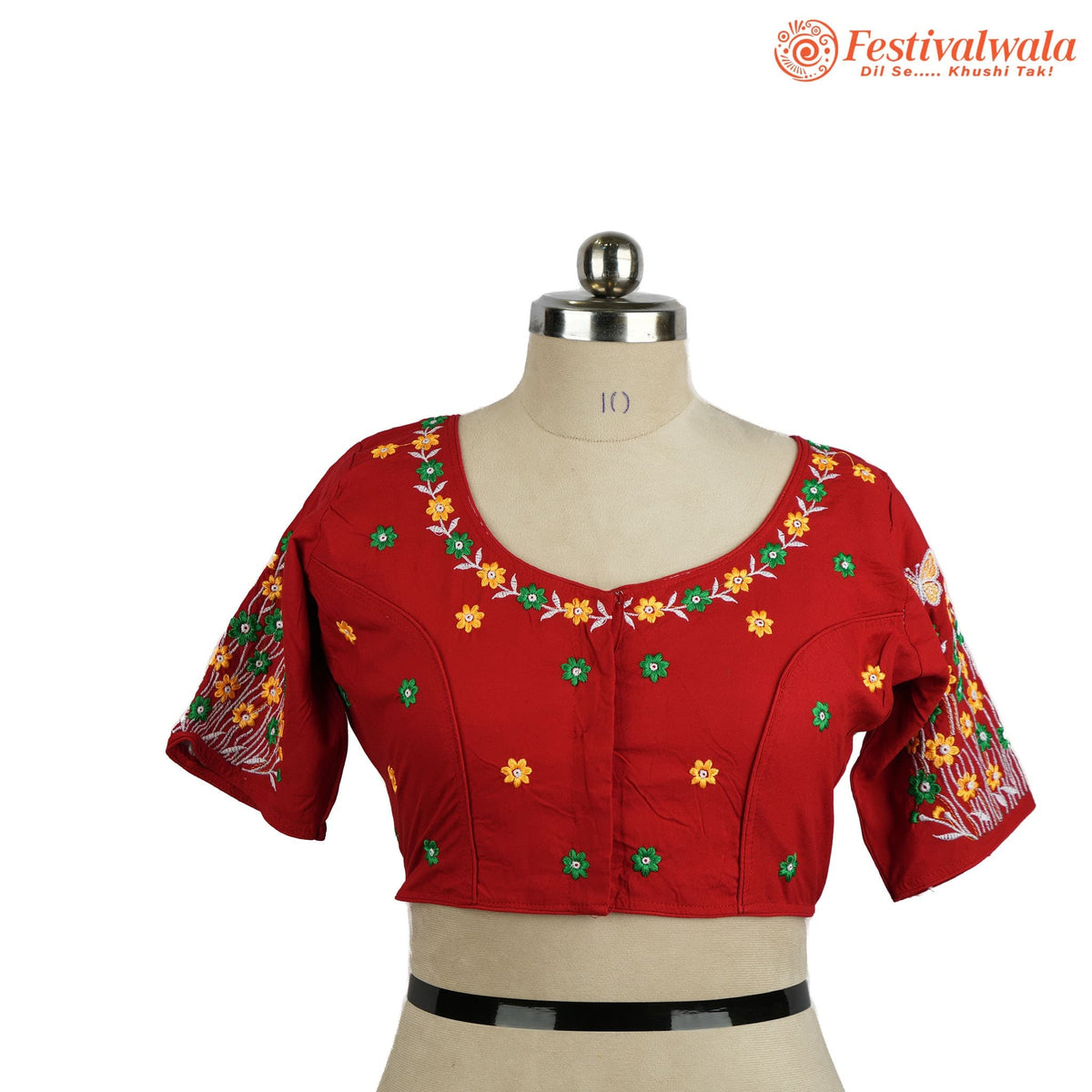 Handmade Ethnic Kantha Embroidered Red Color Blouse Design For Sarees by Festivalwala