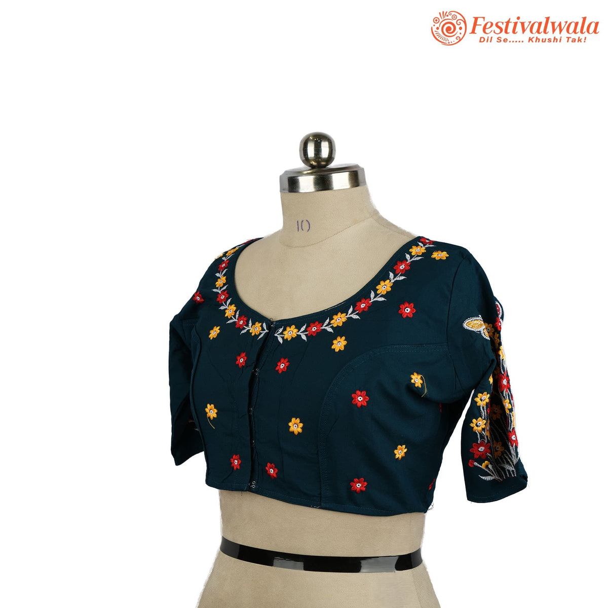 Handmade Ethnic Kantha Emroidered Dark Blue Color Blouse Design For Sarees by Festivalwala